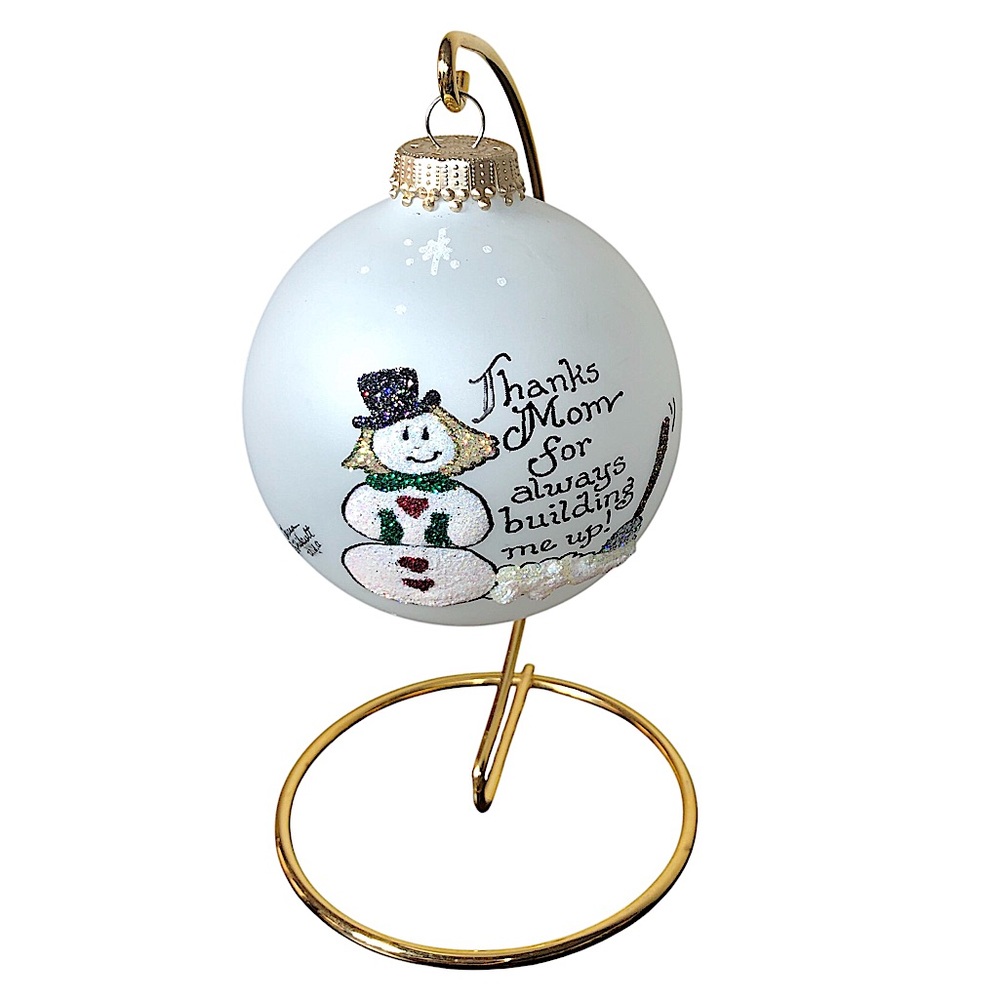 Mom Christmas Ornament & Stand Teresa Thibault Glass Glitter Swarovski Crystals
